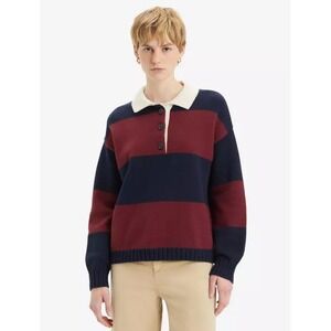 Levi's Ivy League Striped Polo Sweater XS Mika Stripe Burgundy NWT